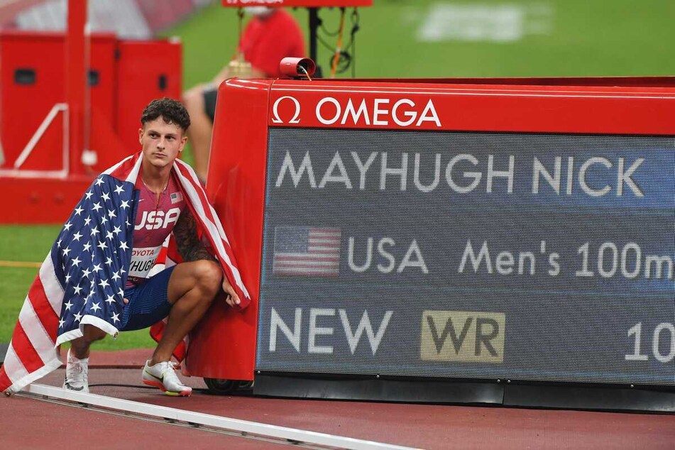 Nick Mayhugh won his first career gold medal in record-breaking fashion on Friday night.