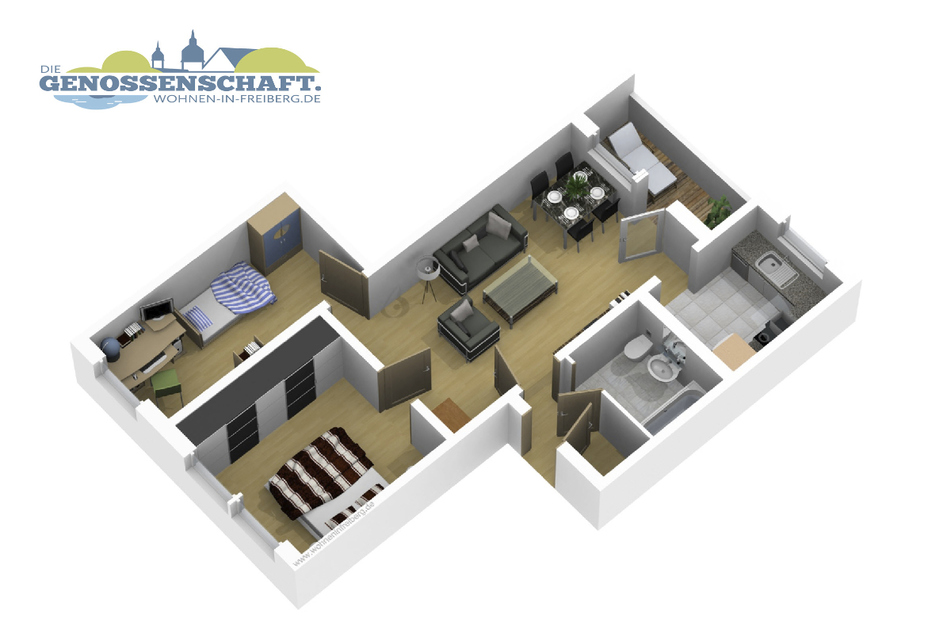 Grundriss Tschaikowskistraße 33: 3-Raum-Wohnung (55 qm)
