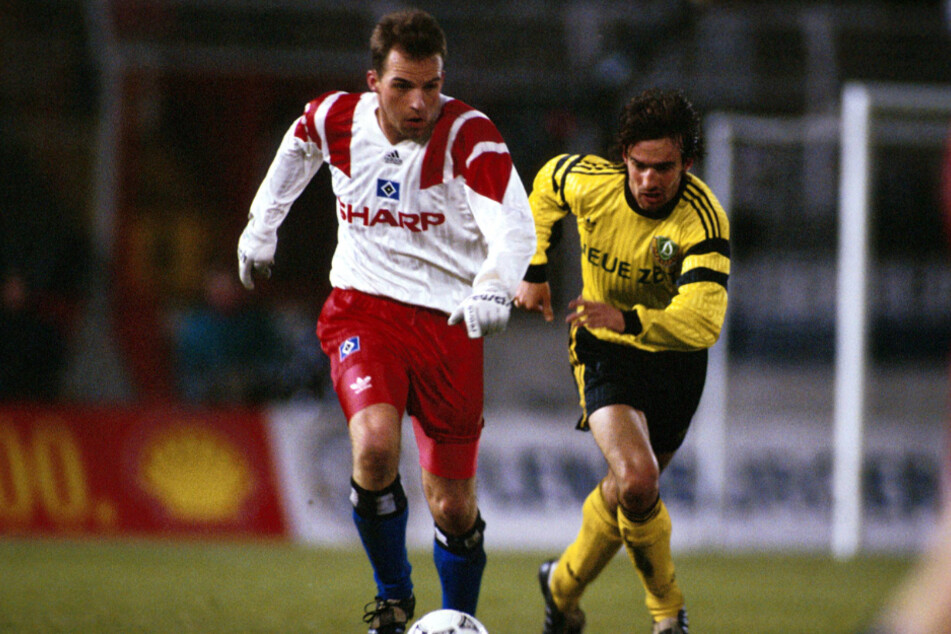 Miki Stevic (r.) im Februar 1994 im Bundesligaspiel gegen den HSV. Er bestritt 55 Spiele für Dynamo, schoss vier Tore. (Archivfoto)