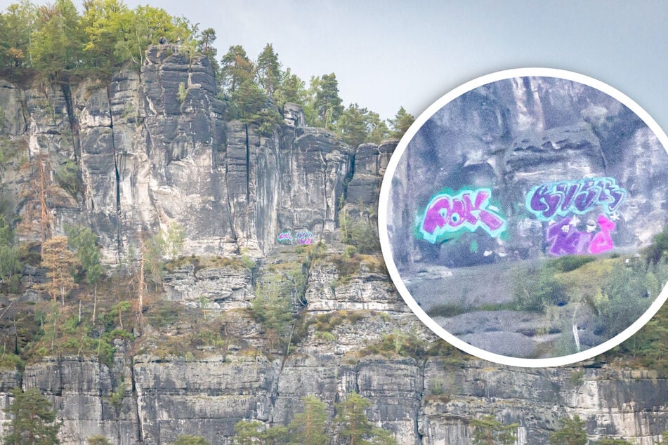 Hat denn gar nichts Ruhe? Felswand in Sächsischer Schweiz mit Graffiti besprüht