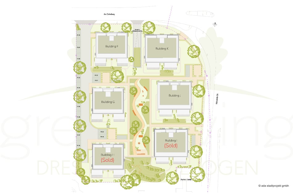 Das Wohnumfeld überzeugt mit viel Grünfläche. Zusätzlich entsteht in direkter Nachbarschaft ein Kindergarten.