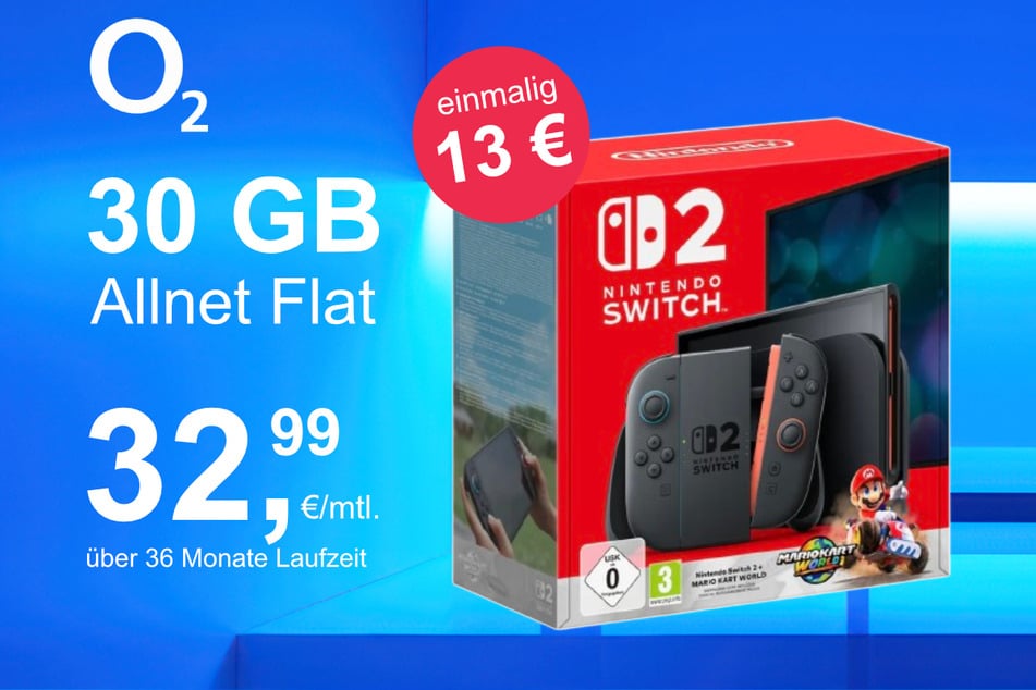 Die Nintendo Switch 2 plus Mario Kart World im o2 Mobile M inkl. 30 GB+ für einmalig nur 13 Euro.