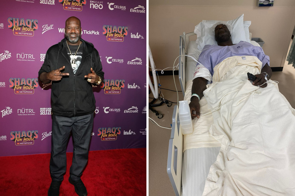 The NBA world and beyond came together to send positive messages to Hall of Famer Shaquille O’Neal after he tweeted a photo of himself in a hospital bed (r.).