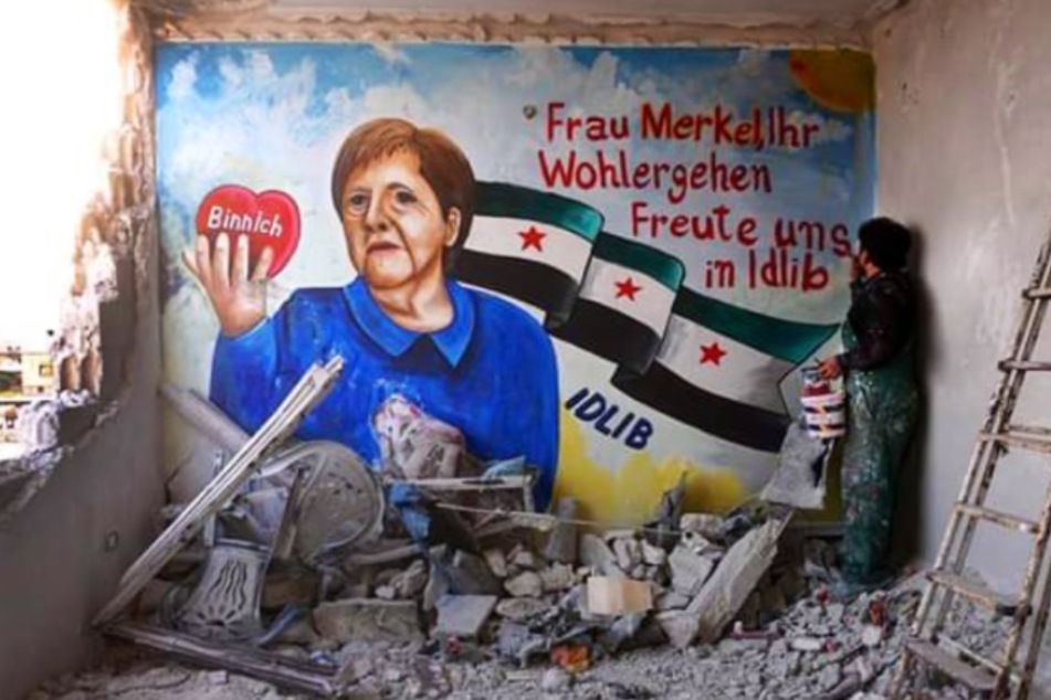 Mit diesem Graffiti bedankten sich die syrischen Künstler bei Angela Merkel.