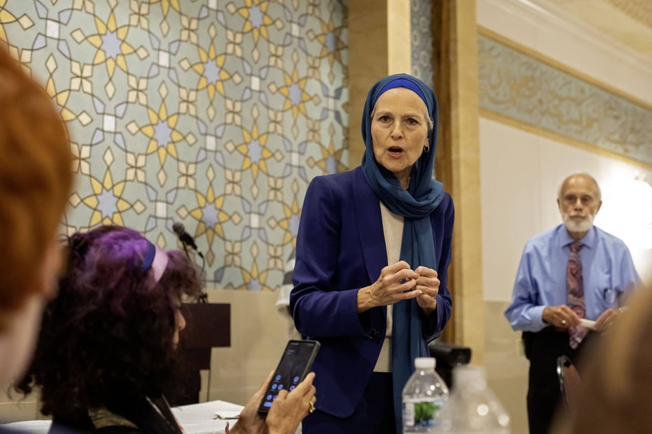 Dr. Jill Stein speaks at the National Arab American Convention, sponsored by the American-Arab Anti-Discriminaton Committee, at the Islamic Center of America in Dearborn, Michigan.