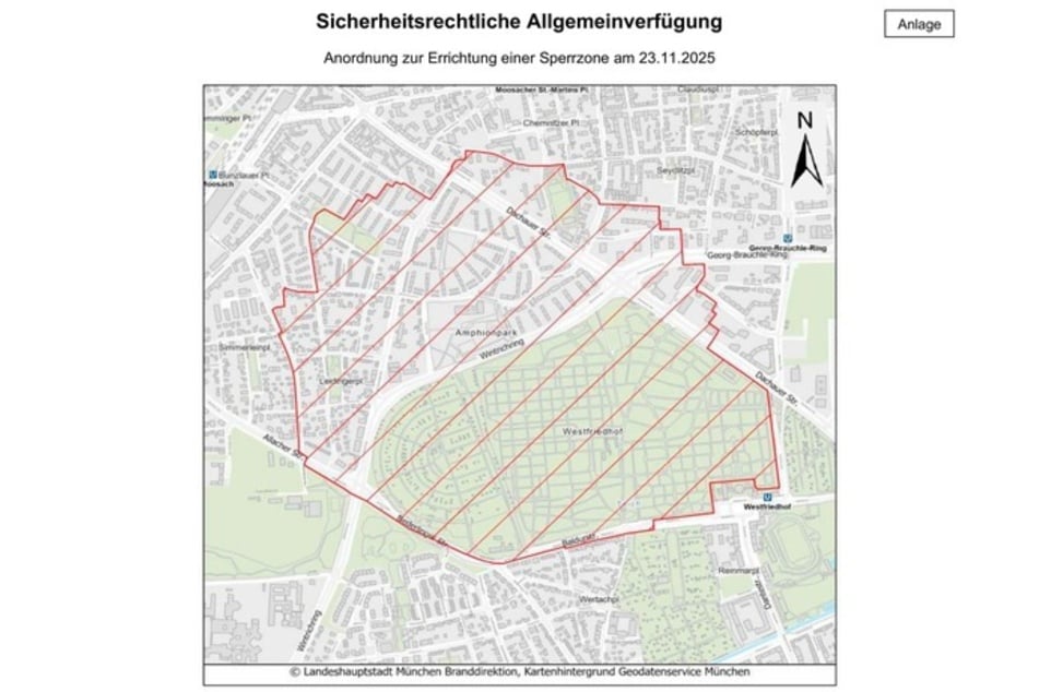 Im Bereich 700 Meter um die Fliegerbombe auf dem Westfriedhof wird am 23. November 2025 ein Evakuierungsradius bestehen.
