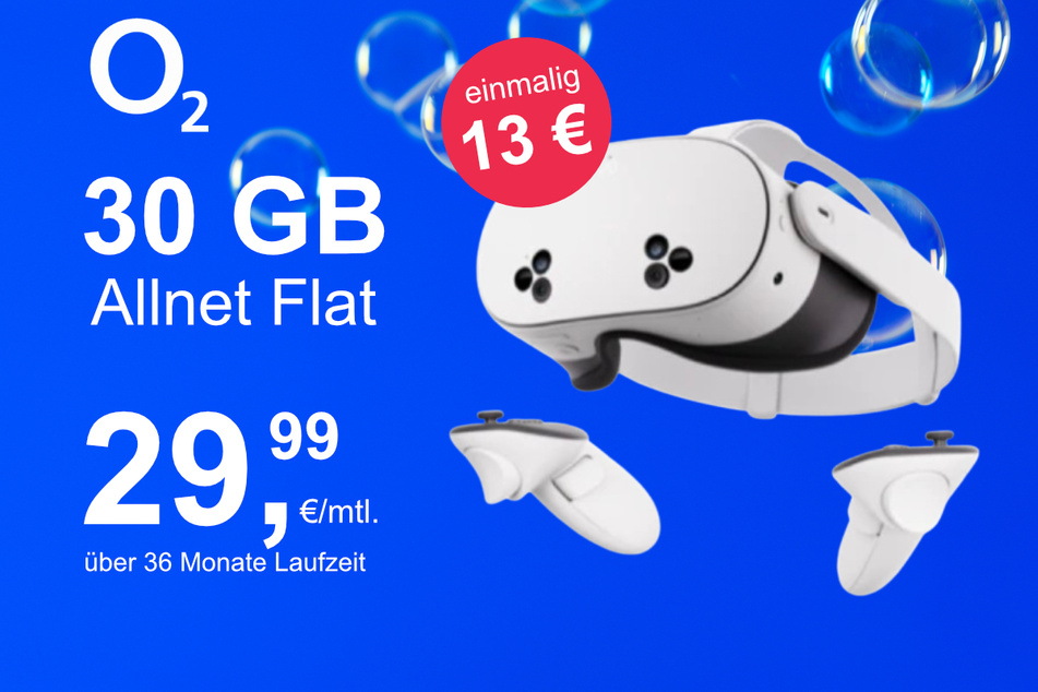 Die Meta Quest 3s im o2 Mobile M inkl. 30 GB+ für einmalig nur 13 Euro.