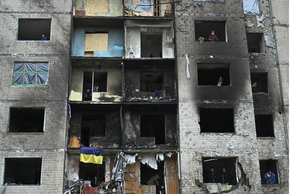 A damaged residential building after a missile attack in Kyiv, amid the ongoing Russian invasion of Ukraine.