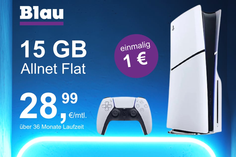 Die PS5 Digital Slim Edition im Blau Allnet M inkl. 15 GB für einmalig nur 1 Euro.
