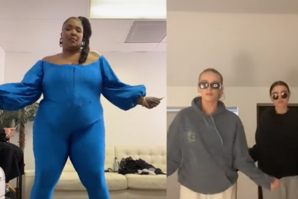 Lizzo rocked a "blue screen" suit while doing the dance moves of a duo known for dancing in sunglasses and sweats.