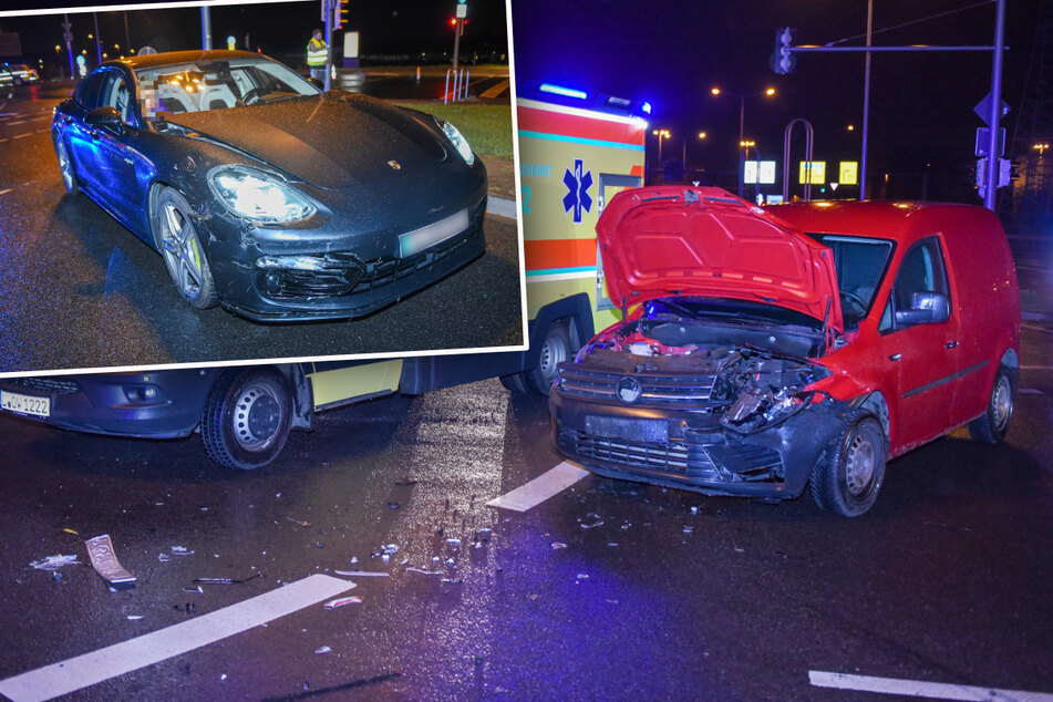 Porsche gegen Caddy: Zwei Verletzte bei Kreuzungs-Unfall in Leipzig