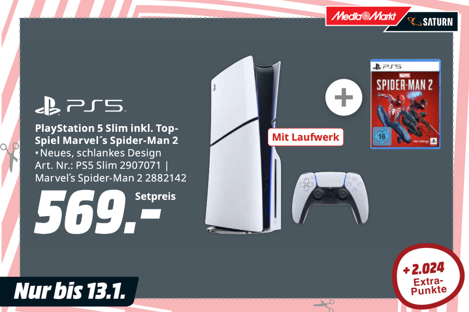Sony PlayStation 5 Slim im Set für 569 Euro.