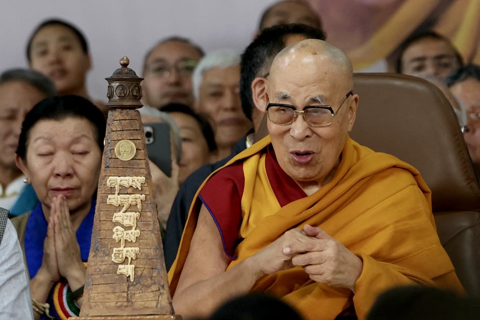 The Dalai Lama participates in a prayer ceremony celebrating his 90th birthday at the Main Tibetan Temple in McLeod Ganj, near Dharamsala, on July 6, 2025.