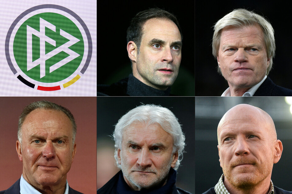 Der DFB-Taskforce gehören unter anderem Karl-Heinz Rummenigge (67, u.l.), Rudi Völler (62, u.M.), Matthias Sammer (55, u.r.) sowie Oliver Mintzlaff (47, o.M.) und Oliver Kahn (55) an.