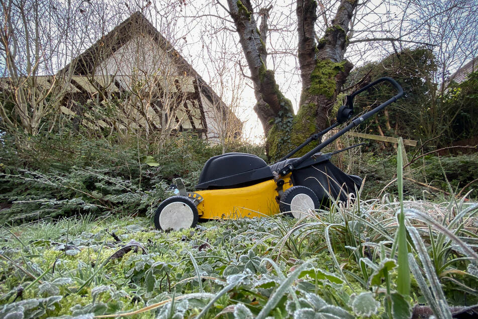 Vorsicht: Bei Frost sollte man den Rasen nicht mähen.