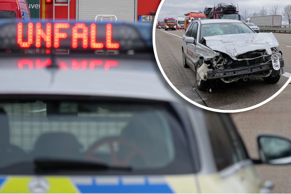 Unfall A4: Volvo prallt gegen Lkw: Feuerwehr und Polizei auf A4 nahe Dresden im Einsatz