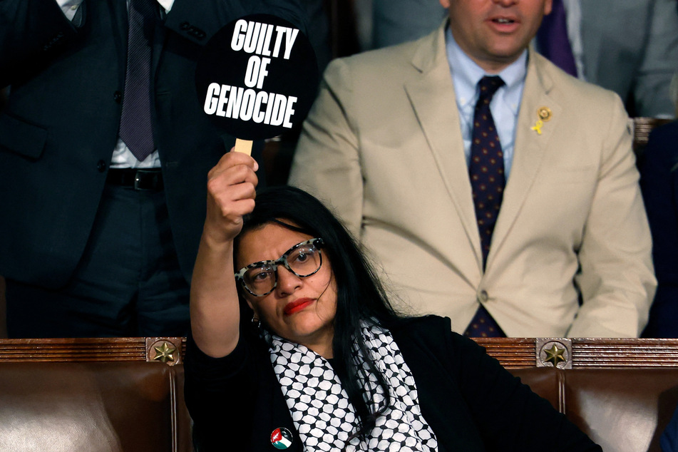 Rep. Rashida Tlaib held a sign that read "Guilty of Genocide" as Israeli Prime Minister Benjamin Netanyahu addressed Congress.