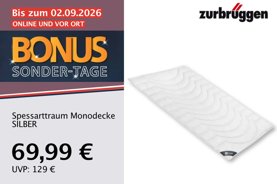 Die Spessarttraum Monodecke SILBER
für 69,99 statt 129 Euro.