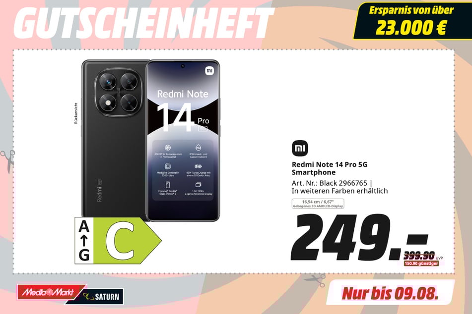 Xiaomi Redmi Note 14 Pro 5G für 249 statt 399,90 Euro.