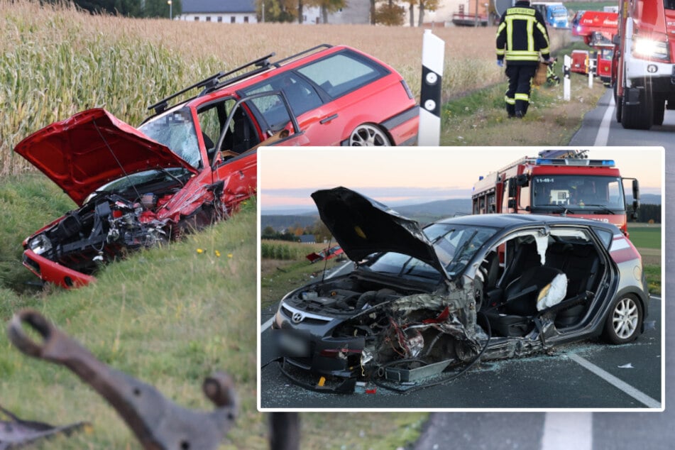 Heftiger Frontal-Crash im Erzgebirge: Bundesstraße stundenlang dicht