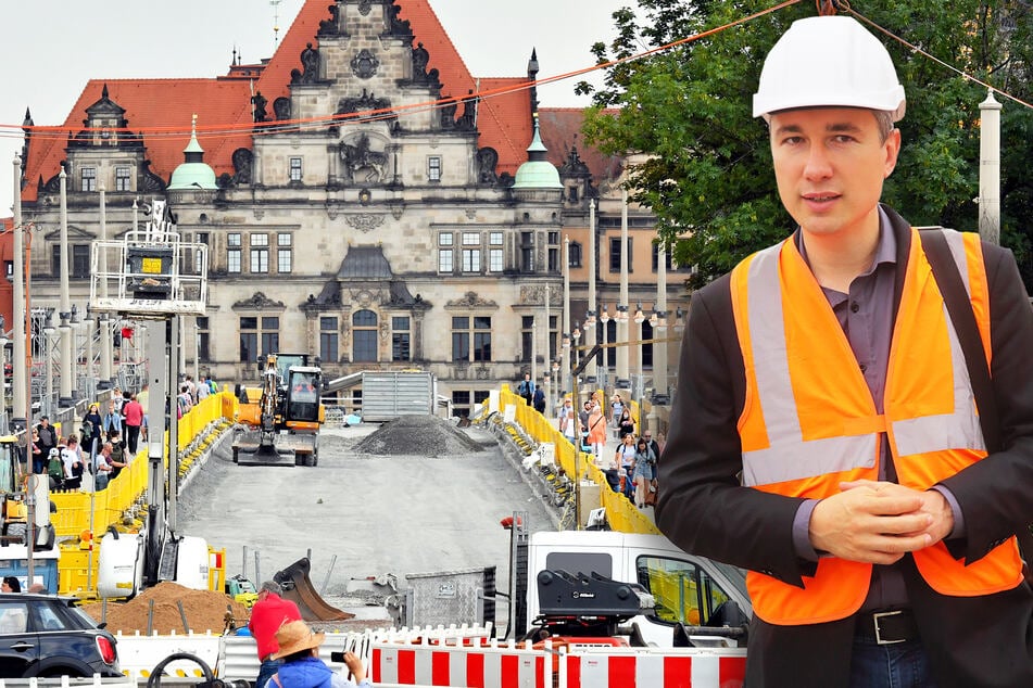 Die Fußwege der Augustusbrücke sind bereits fertig, der Rest folgt im Laufe des Jahres. Baubürgermeister Stephan Kühn (41, Grüne) freut sich über die Fördergelder des Landes.