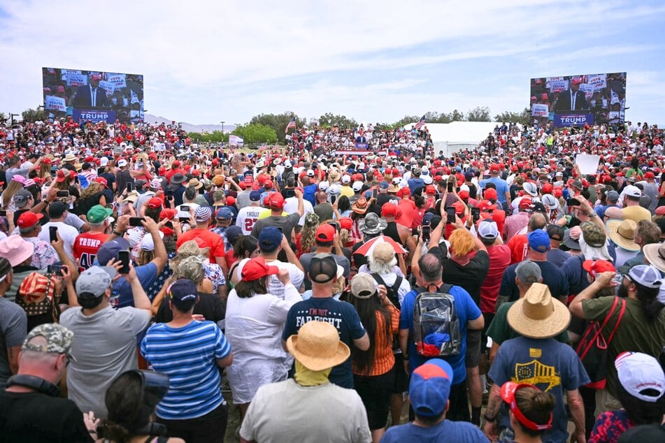 Donald Trump speaking to thousands of supporters during a campaign rally at Sunset Park in Las Vegas, Nevada on June 9, 2024.