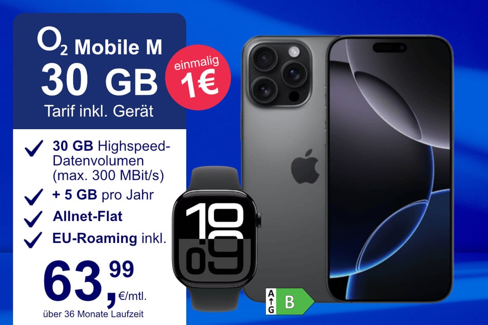 Das iPhone 16 Pro Max + MacBook Air im o2 Mobile M für einmalig 1 Euro.