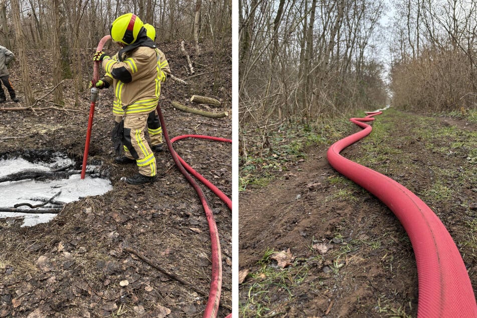 Um den teils unterirdischen Brand zu löschen, setzten die Einsatzkräfte spezielle Löschlanzen ein und verlegten Schläuche über hunderte Meter.