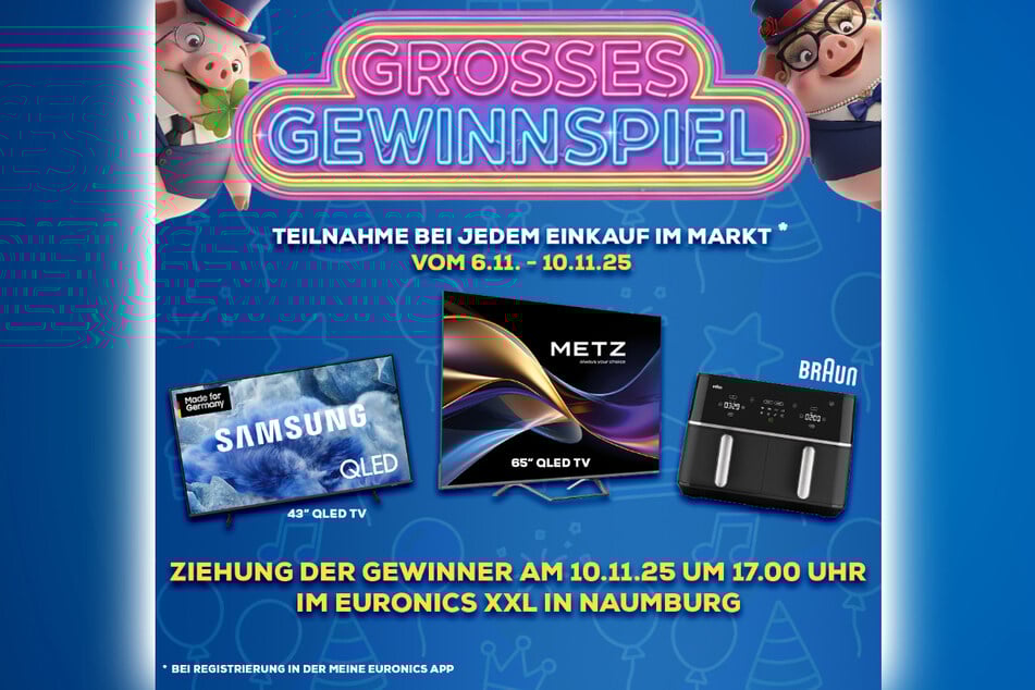 Kostenlos den Einkauf zwischen Donnerstag (6.11.) und Montag (10.11.) in der "Meine Euronics App" registrieren und automatisch am großen Jubiläums-Gewinnspiel teilnehmen.*