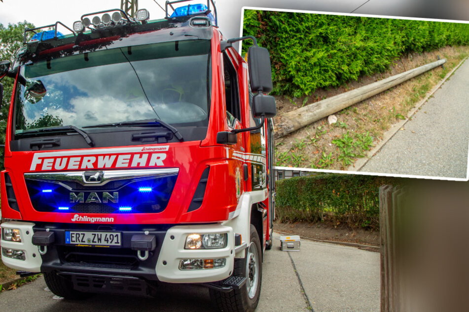 Feuerwehreinsatz im Erzgebirge: Telefonmast umgekippt