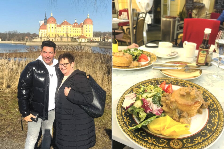 Neben dem wunderschönen Ausblick auf das Schloss Moritzburg genossen Matthias Mangiapane (42) und seine Mutter zahlreiche Köstlichkeiten.