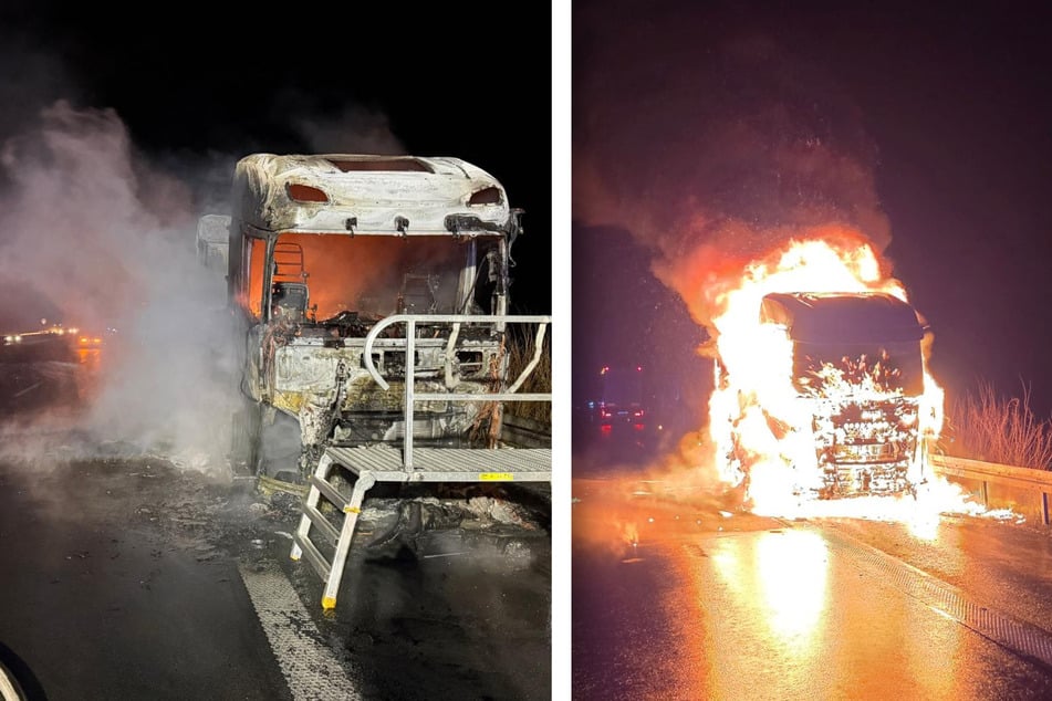 Auf der A7 brannte am Morgen ein Lkw lichterloh.