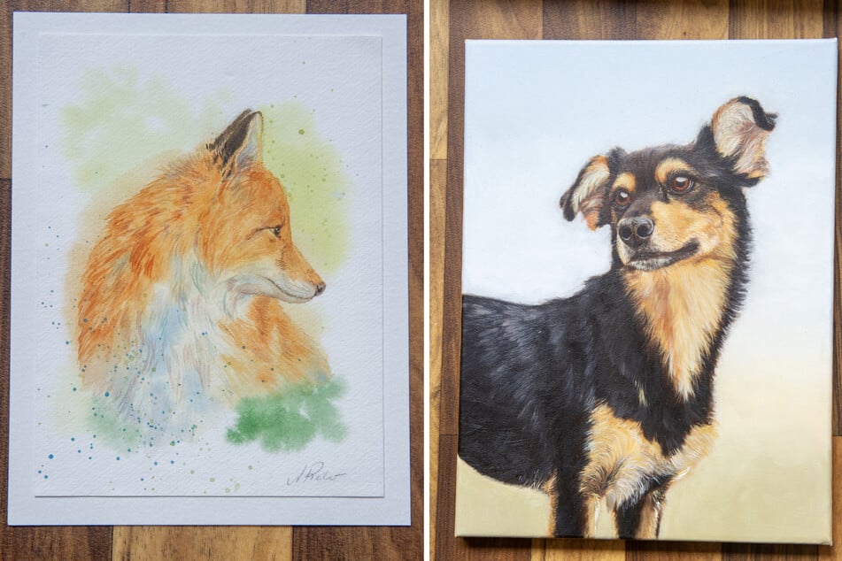 Das gemalte Bild vom frechen Fuchs gibt es auch als gedruckte Postkarte.