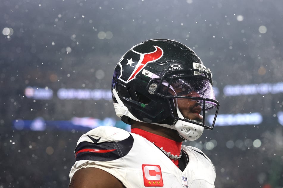 Azeez Al-Shaair of the Houston Texans is pictured during the third quarter of the AFC Divisional Playoff game against the New England Patriots at Gillette Stadium on January 18, 2026.