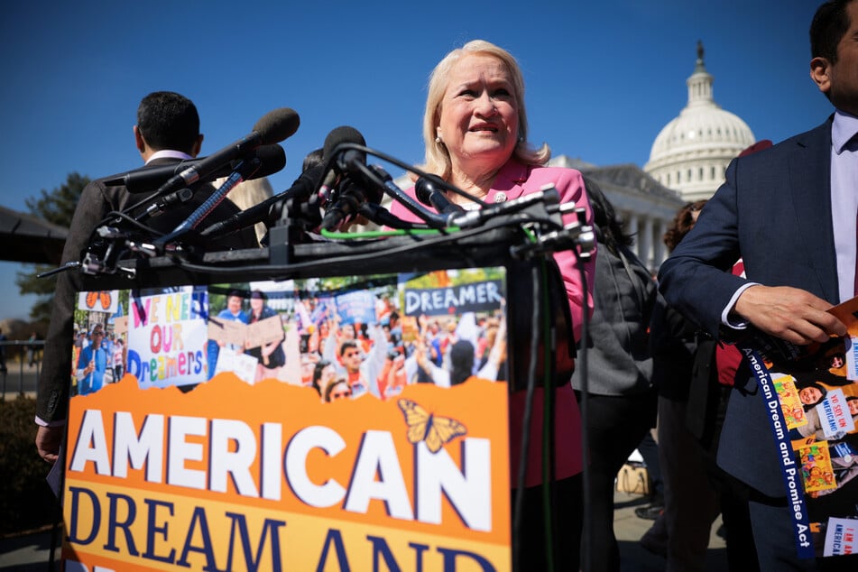 Representative Sylvia Garcia speaks at a press conference in Washington DC on the reintroduction of the American Dream and Promise Act on February 26, 2025.