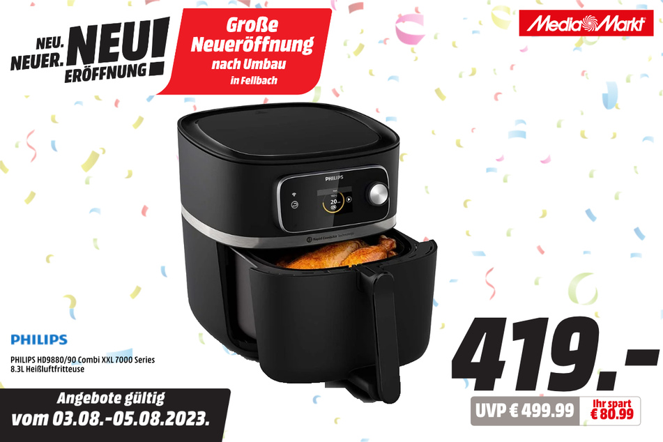 Philips-Heißluftfritteuse für 419 statt 499,99 Euro.