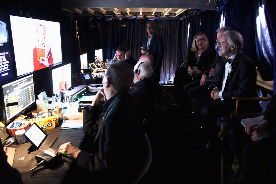 Neil Portnow and Production staff working behind the scenes at the 60th Annual GRAMMY Awards at Madison Square Garden on January 28, 2018.