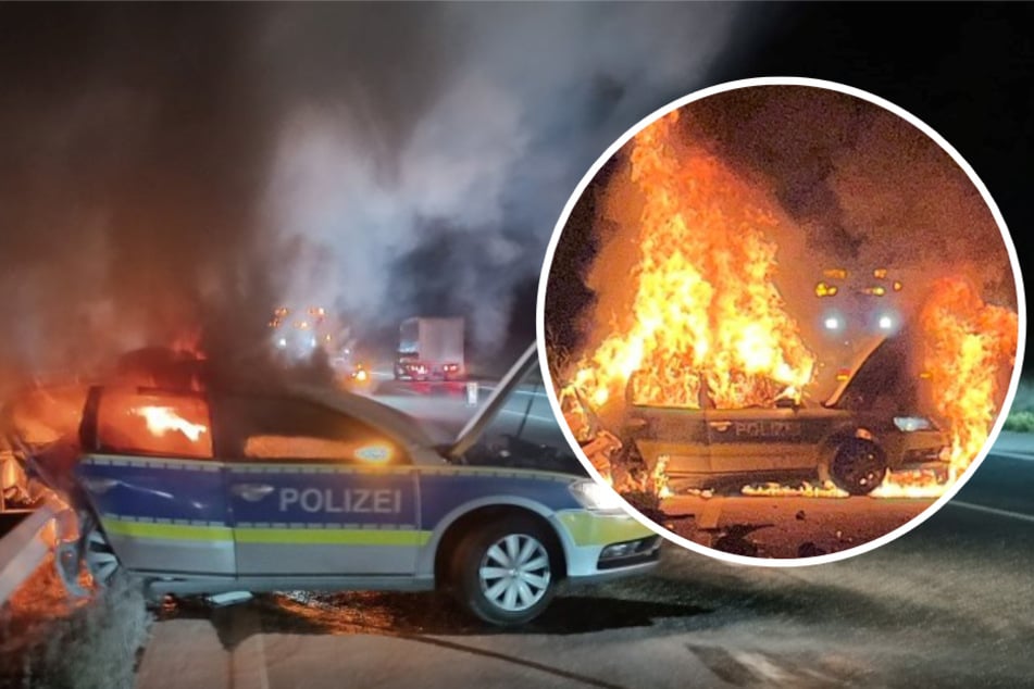 Unfall A1: BMW kracht in Streifenwagen: Polizeiauto geht in Flammen auf