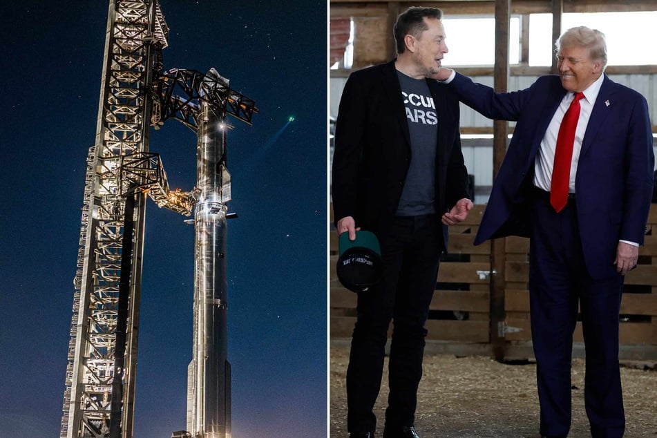 SpaceX was poised for its next test flight of its Starship mega-rocket on Tuesday, with US President-elect Donald Trump (r.) joining his close ally Elon Musk (l.) in Texas to witness the spectacle firsthand.