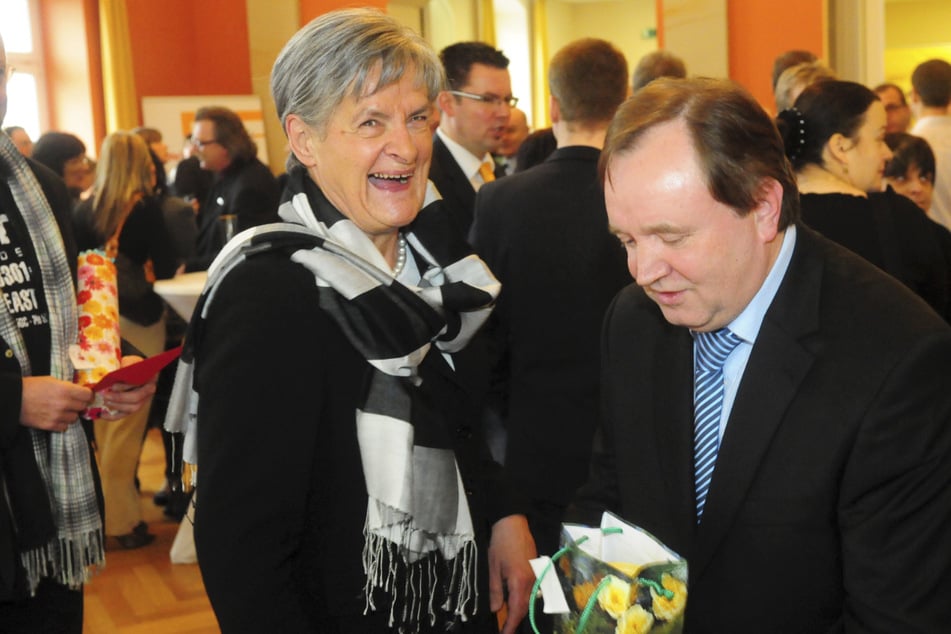 Friederike de Haas mit ihrem Parteifreund Dietmar Haßler (heute 70) 2012 auf einem Empfang.