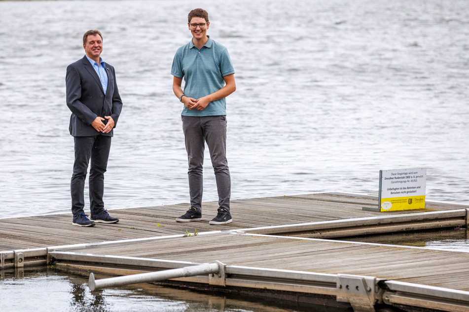 Freuen sich über den weiteren Ausbau zum Wassersportzentrum: Holger Hoffmann (60, l.), Präsident des Landesruderverbands, und sein Geschäftsführer Chris Mellack (25).