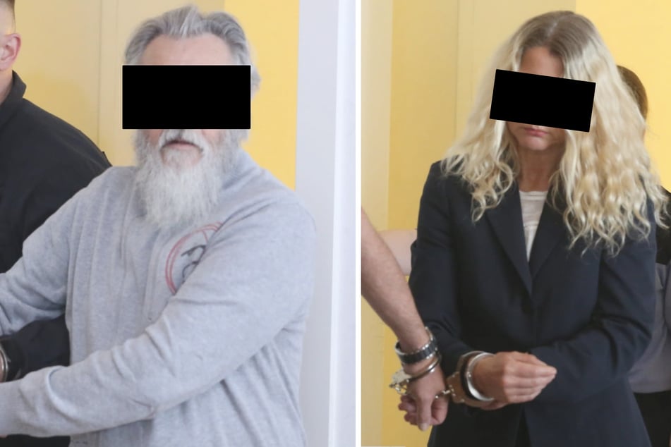 Am Montag standen im Prozess um den Mord des angesehenen Anwalts Peter B. seine Witwe, Ramona B. (52, rechts), und der Hausmeister Claus T. (76, links) vor dem Dresdner Landgericht.