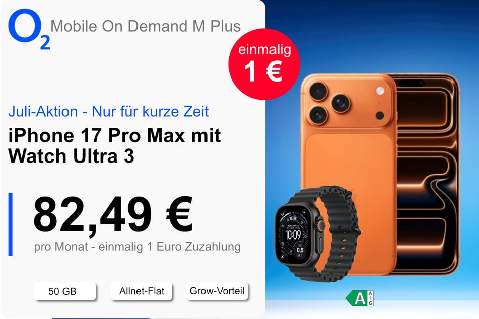 Das iPhone 17 Pro Max mit Watch Ultra 3 für einmalig nur 1 Euro bei o2.