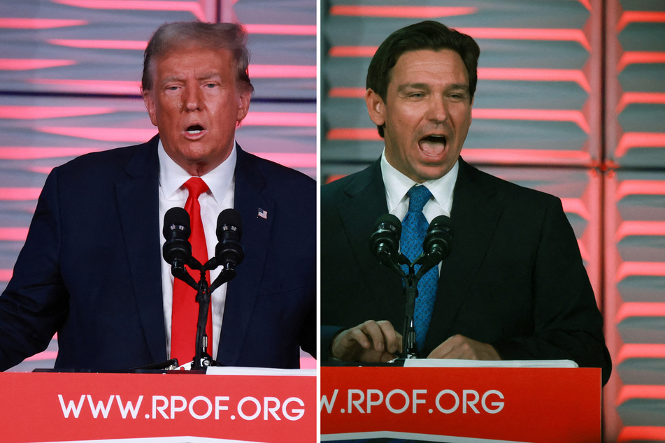 Donald Trump (l) looked to win Florida from Governor Ron DeSantis at the Freedom Summit on Saturday.