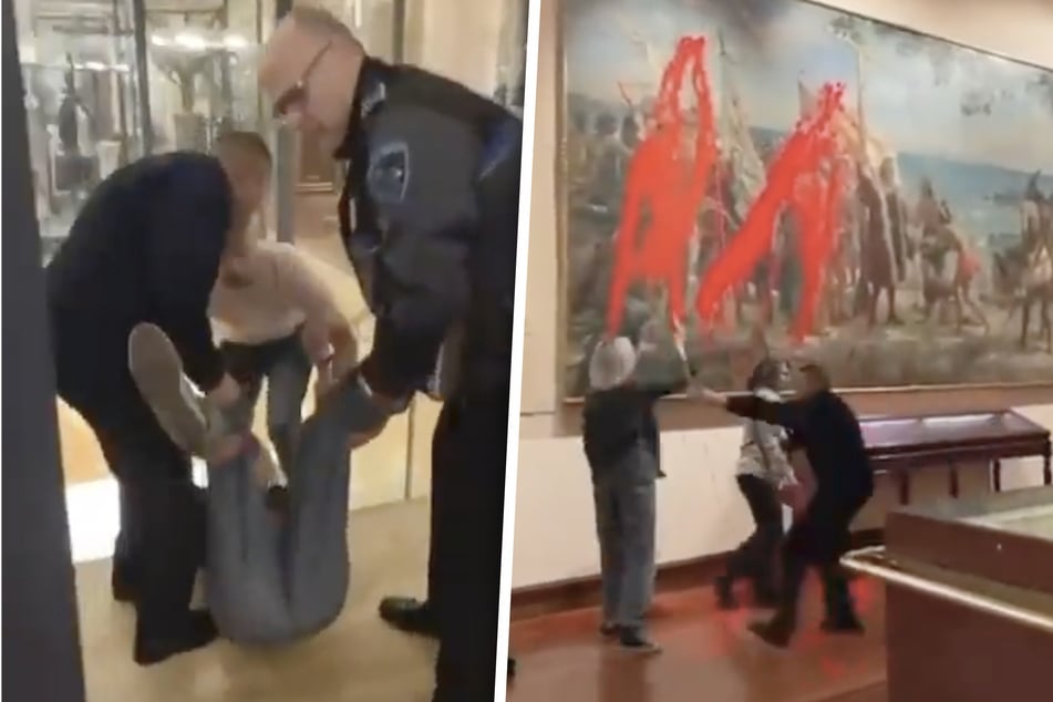 Aktivisten beschmieren historisches Kolumbus-Gemälde mit roter Farbe