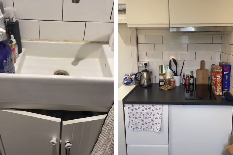 Neben einem winzigen Waschbecken bietet die Wohnung eine kleine Küche.