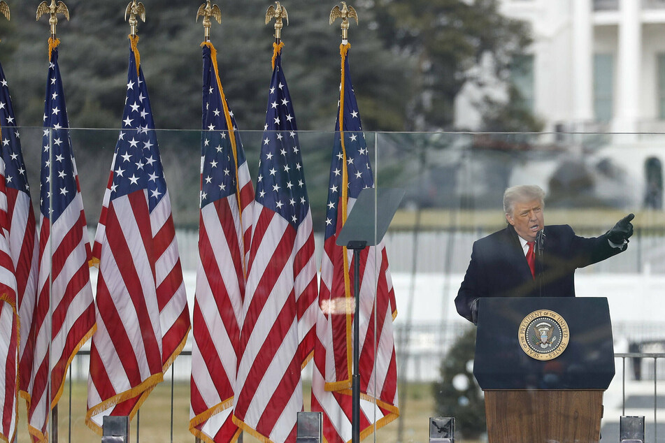 Trump giving a speech on January 6, just before the Capitol attack unfolded.