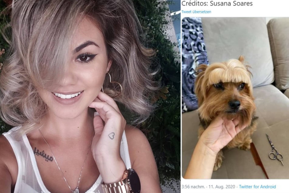 Susana Soares in a Facebook selfie. To the right, her dog on a bad hair day.