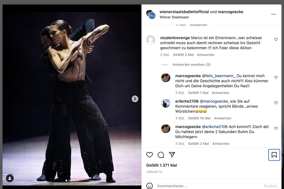 Ballettdirektor Marco Goecke teilte am Montag gegen Kritiker seiner Aktion auf seinem Instagram-Kanal aus.