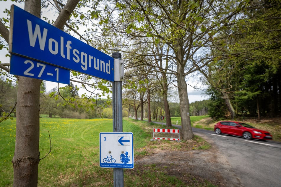 Auf der Kreisstraße in Höhe Wolfsgrund ist Tempo 100 erlaubt. Der gesperrte Damm neben der Straße bietet Radfahrern eine sichere Route.